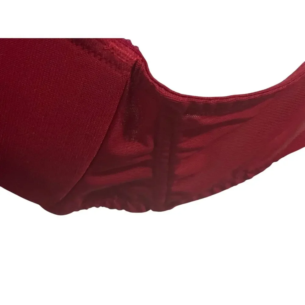 Cacique Full Coverage Bra 42D Underwire Red Mesh Overlay Padded Cup Adjustable